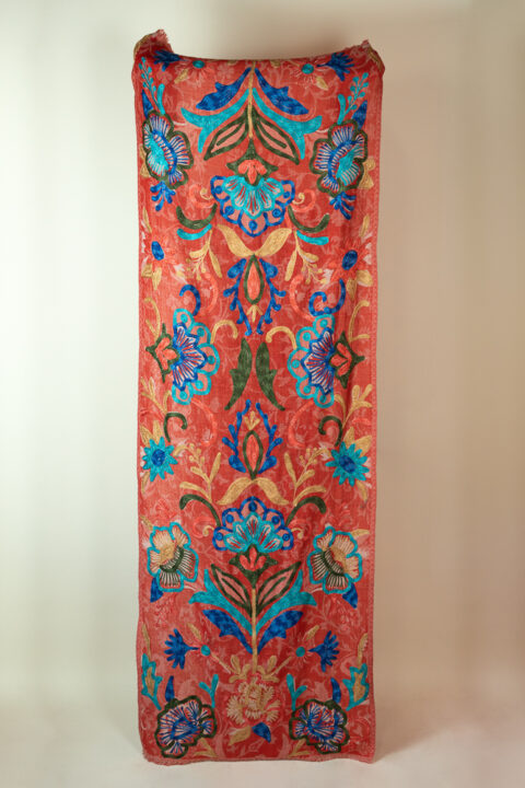 pure wool shawl pink with turquoise and blue embroidery 70x200 india