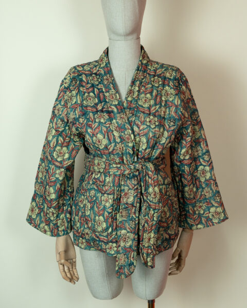Quilted Kimono green brown floral