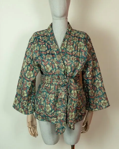 Quilted Kimono green brown floral