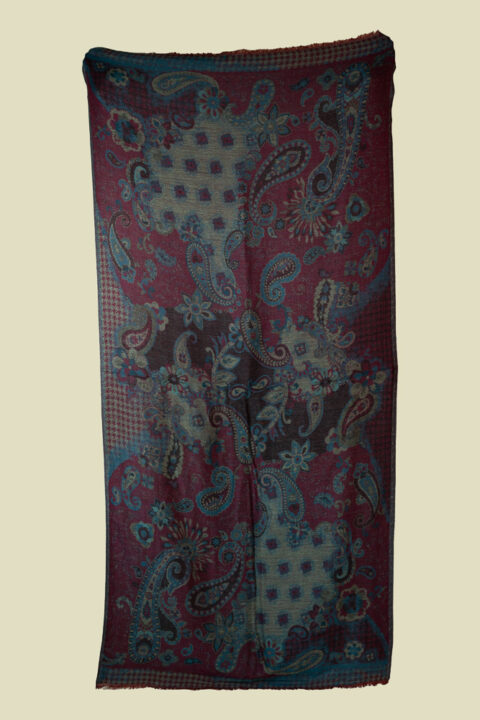 burgundy teal double sided wool shawl 90x220 India
