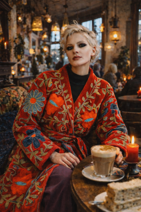 Velvet Red Suzani Kimono | Long One Size