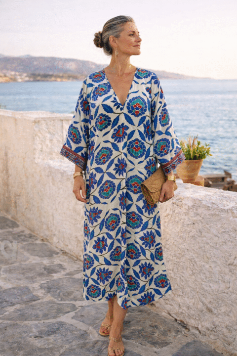 Morocco Caftan – Mystique Blue Print | Free Size