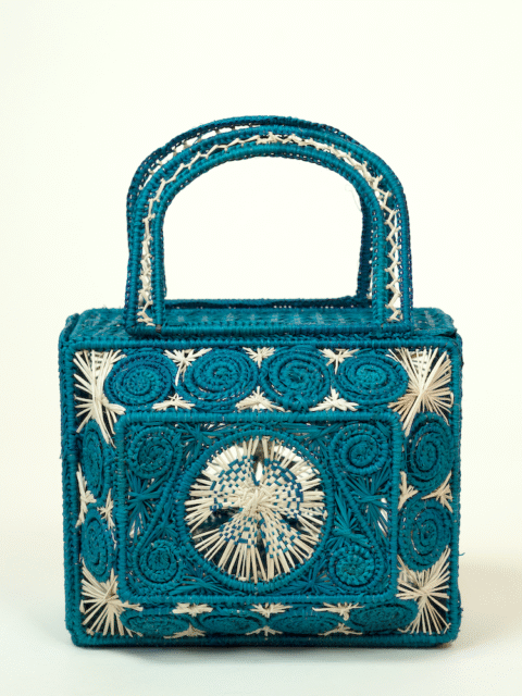 Long Iraca Bag from Colombia petrol flower