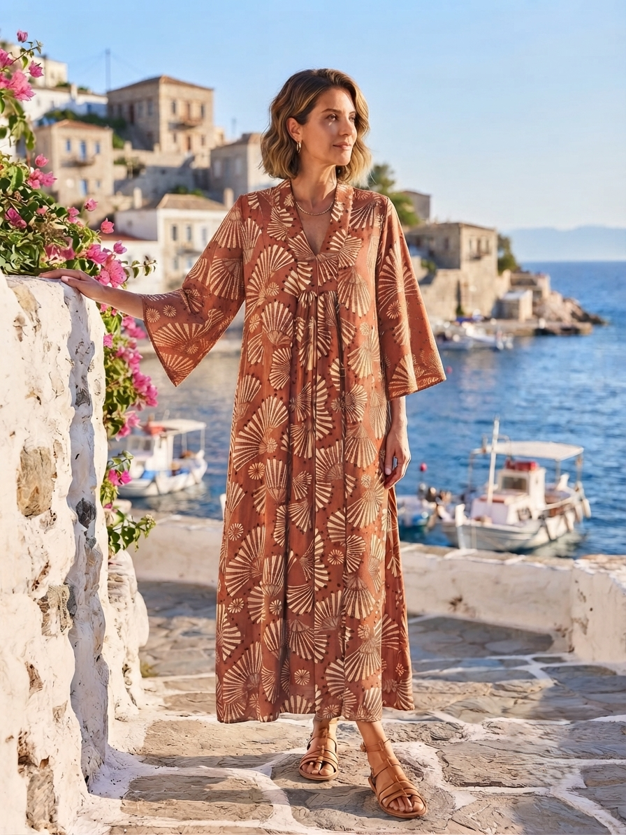 Marsha Long Dress – Ray Cinnamon Print | Cotton Silk