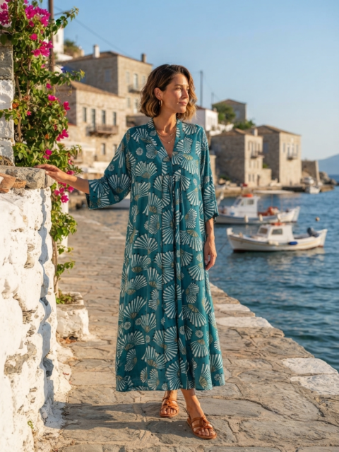 Marsha Long Dress – Ray Petrol Print | Cotton Silk