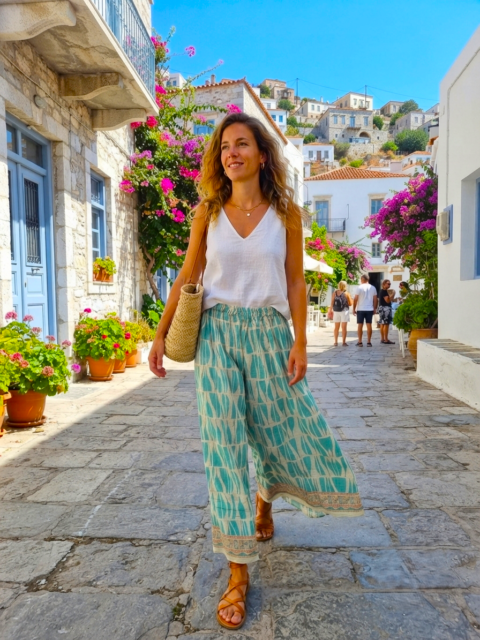 Anna Cotton Silk Trousers – Calm Aqua Print