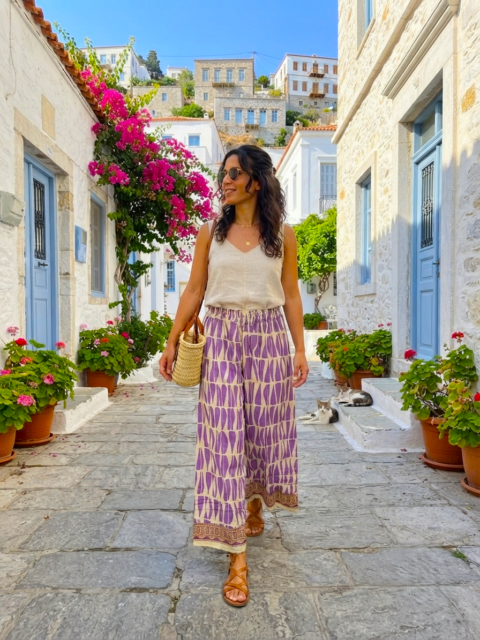 Anna Cotton Silk Trousers – Calm Purple Print