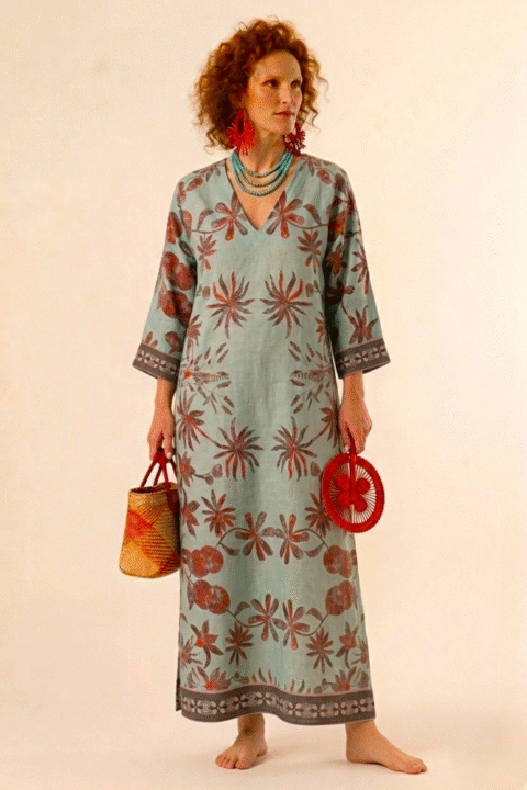 Morocco Caftan – Nature Blue Print | Free Size