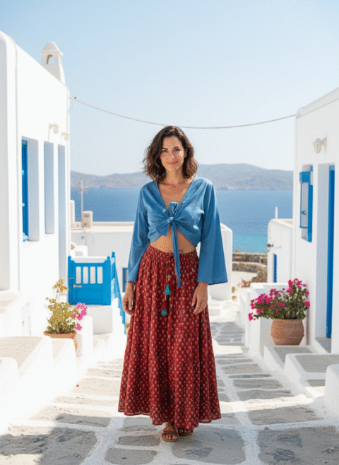 Blue Cotton Tie Top | Free Size