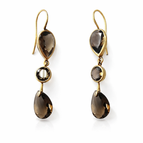 Gold plated silver earrings with smoky quartz
