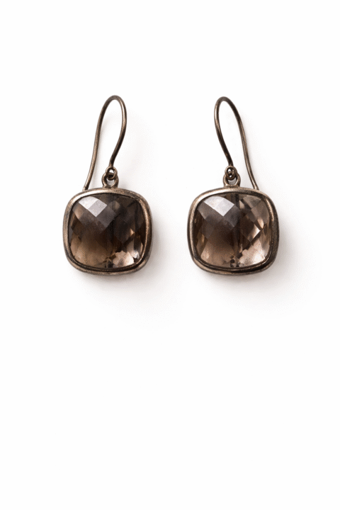 Smoky quartz antique look silver earrings