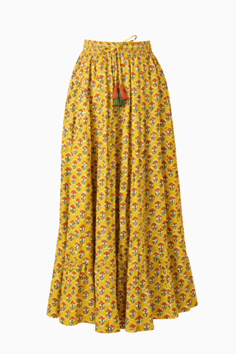 Cotton Maxi Skirt – Yellow Block Print