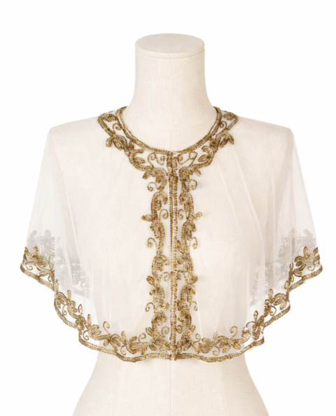 Beaded tulle capelet front view