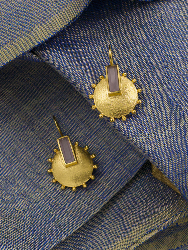 pink quartz museum inspired earrings gold plated brass statement earrings