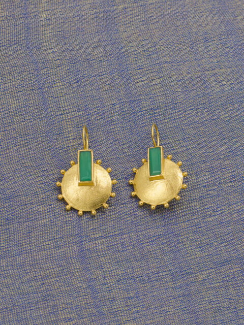 green stone earrings chrysoprase onyx gold plated brass museum inspired