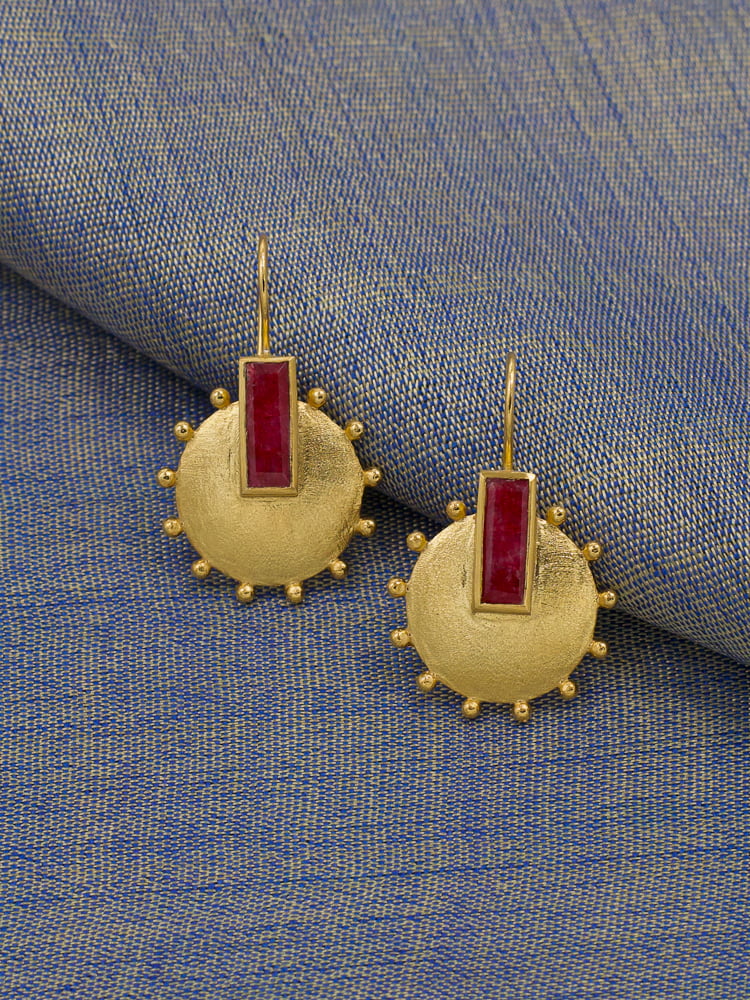 ruby earrings gold plated brass museum inspired statement earrings
