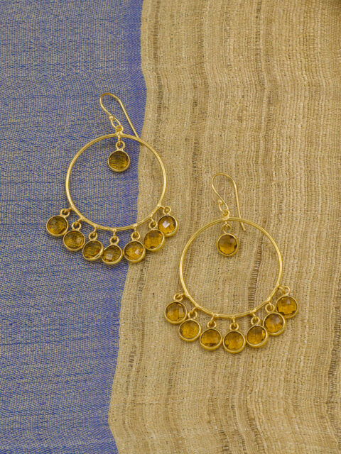 citrine earrings gold plated brass hoop earrings yellow gemstone boho jewelry