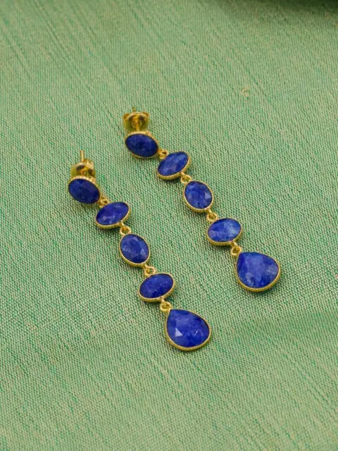 Long Gold plated Earrings lapis
