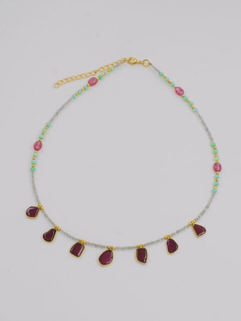 Garnet Necklace with Gold Plated Brass