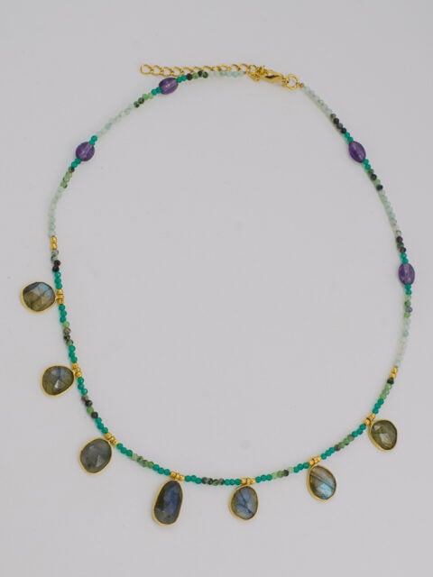 Labradorite Necklace with Gold Plated Brass