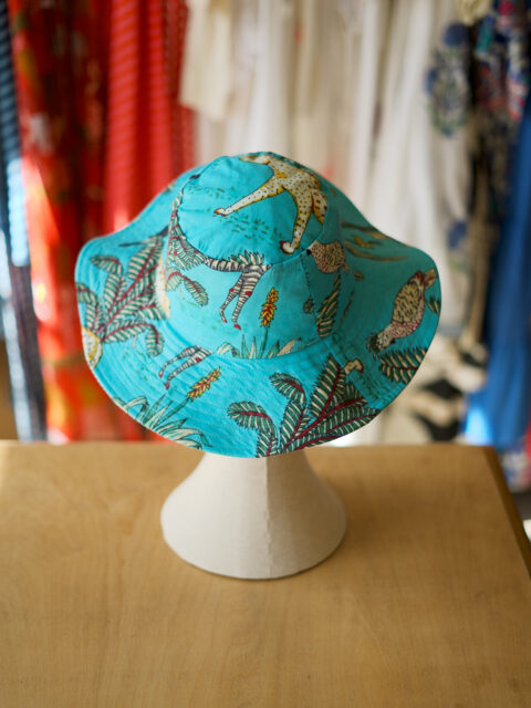 turquoise cotton hat with tiger print