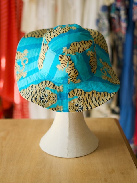 Turquoise stripes tiger Print Cotton Hat Washable One Size