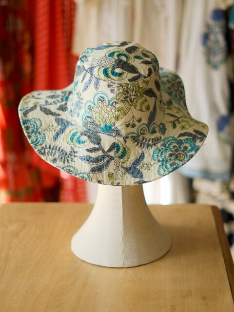 Beige floral checks Print Cotton Hat Washable One Size