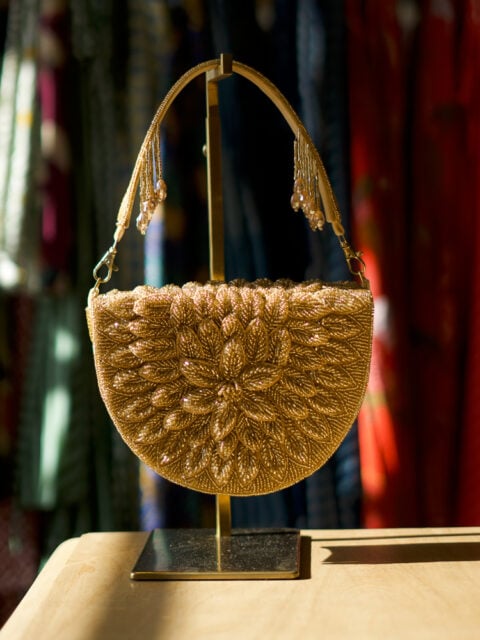 gold beaded evening bag handmade luxury statement clutch