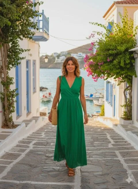 Syros wrap dress embroidery green