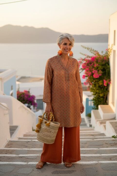 One-of-a-Kind Silk Tunic – Brown