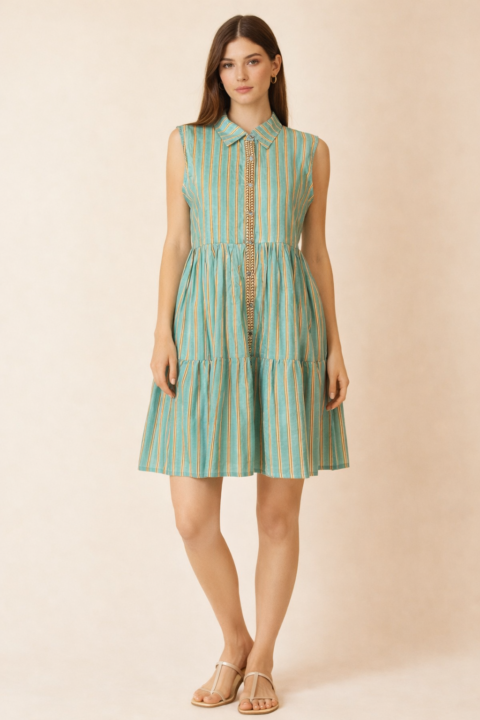Ikaria Short Button Dress turquoise