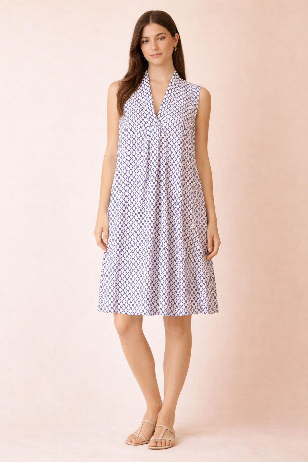 Marsha cotton dress short blue geometry