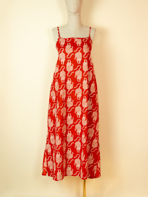 Natali Midi Tiger Dress Red – Cotton, Free Size