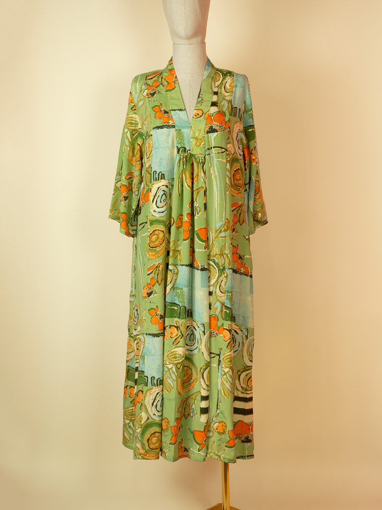 green rose print saree silk long marsha dress