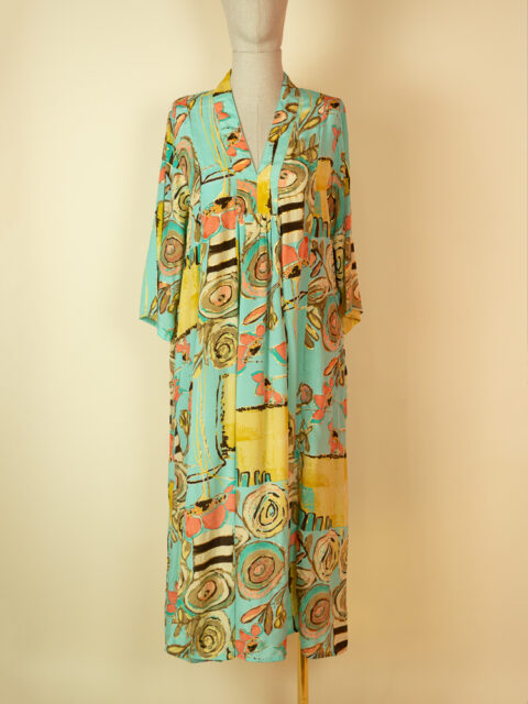 Turquoise rose print long dress