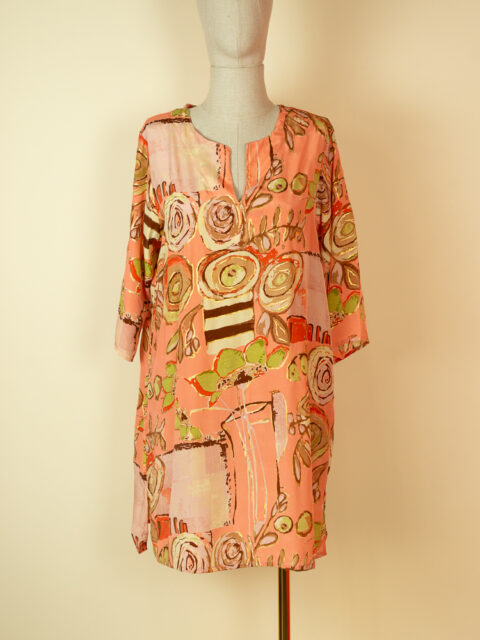 short coral saree silk kaftan top rose print