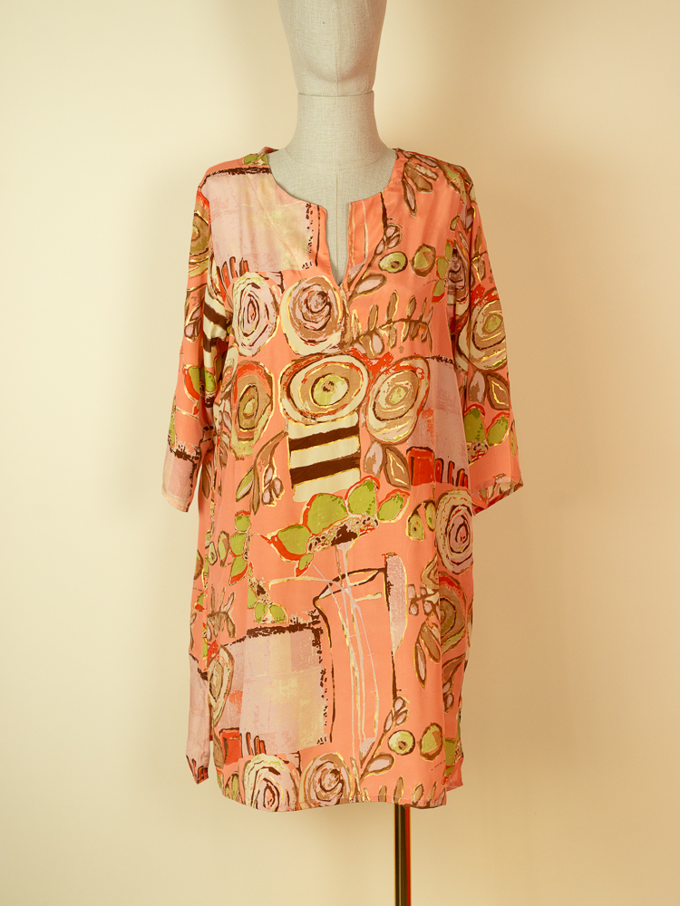 short coral saree silk kaftan top rose print