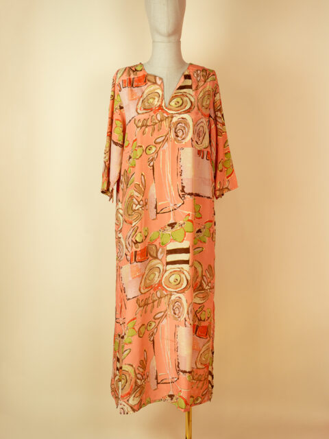 titli coral saree silk kaftan dress rose print