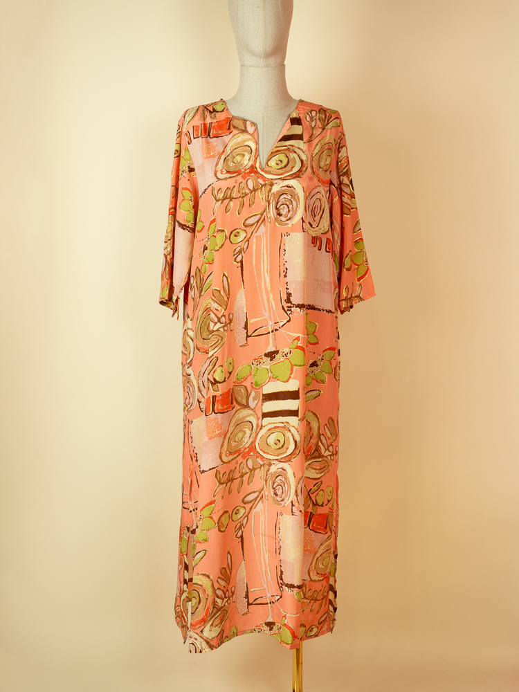 titli coral saree silk kaftan dress rose print