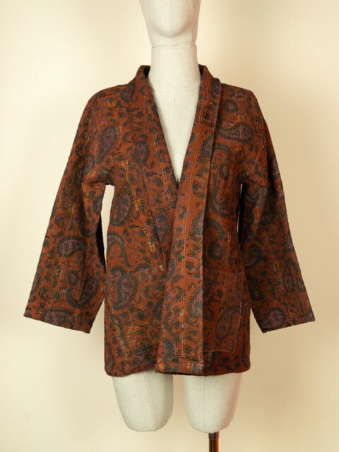 reversible kantha kimono jacket rust paisley one of a kind cotton jacket
