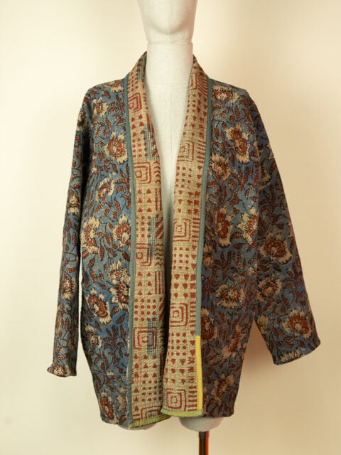 Κιμονό Kantha Δύο Όψεων – Μοναδικό Βαμβακερό Σακάκι σε Μπλέ Απόχρωση