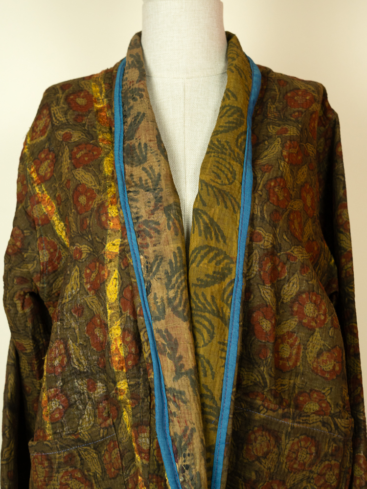 Reversible Kantha Kimono Jacket – One of a Kind Cotton Kimono green Paisley