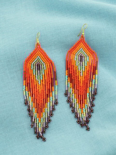 handmade colombian earrings sunset fire beaded fringe