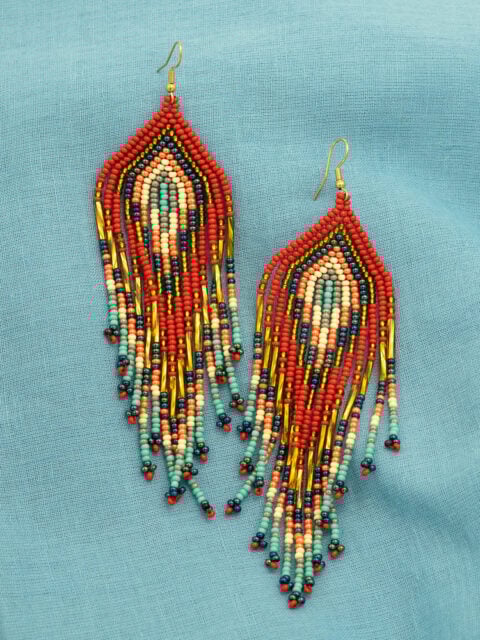 Handmade Colombian Earrings – Sacred Orange Statement Fringe