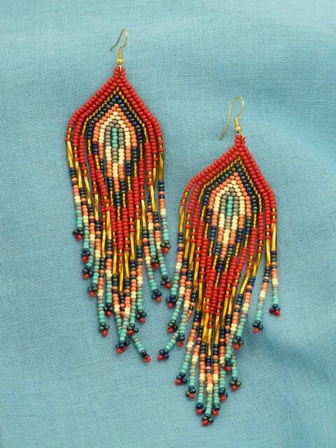 Handmade Colombian Earrings – Sacred Orange Statement Fringe