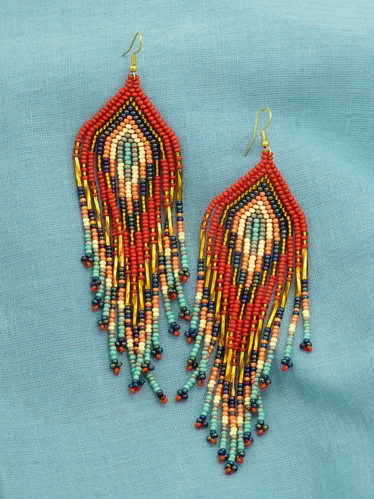 Handmade Colombian Earrings – Sacred Orange Statement Fringe