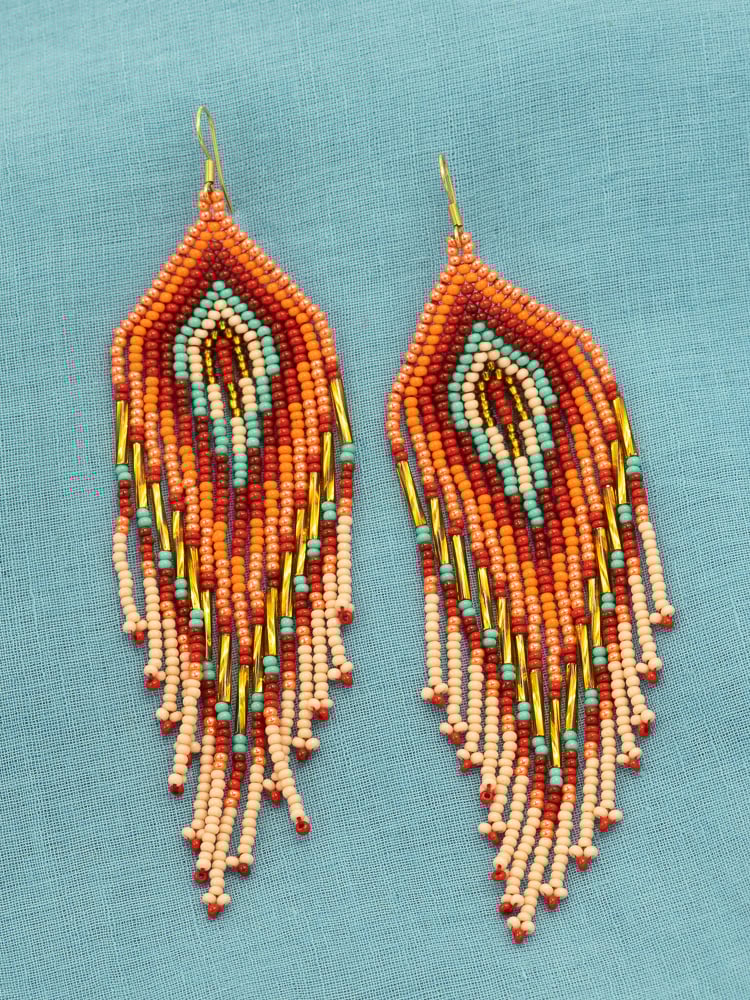 Handmade Colombian Earrings – Coral Energy Statement Fringe