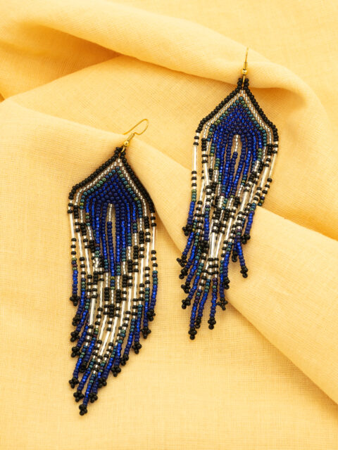 Handmade Colombian Earrings – Electric Blue Statement Fringe