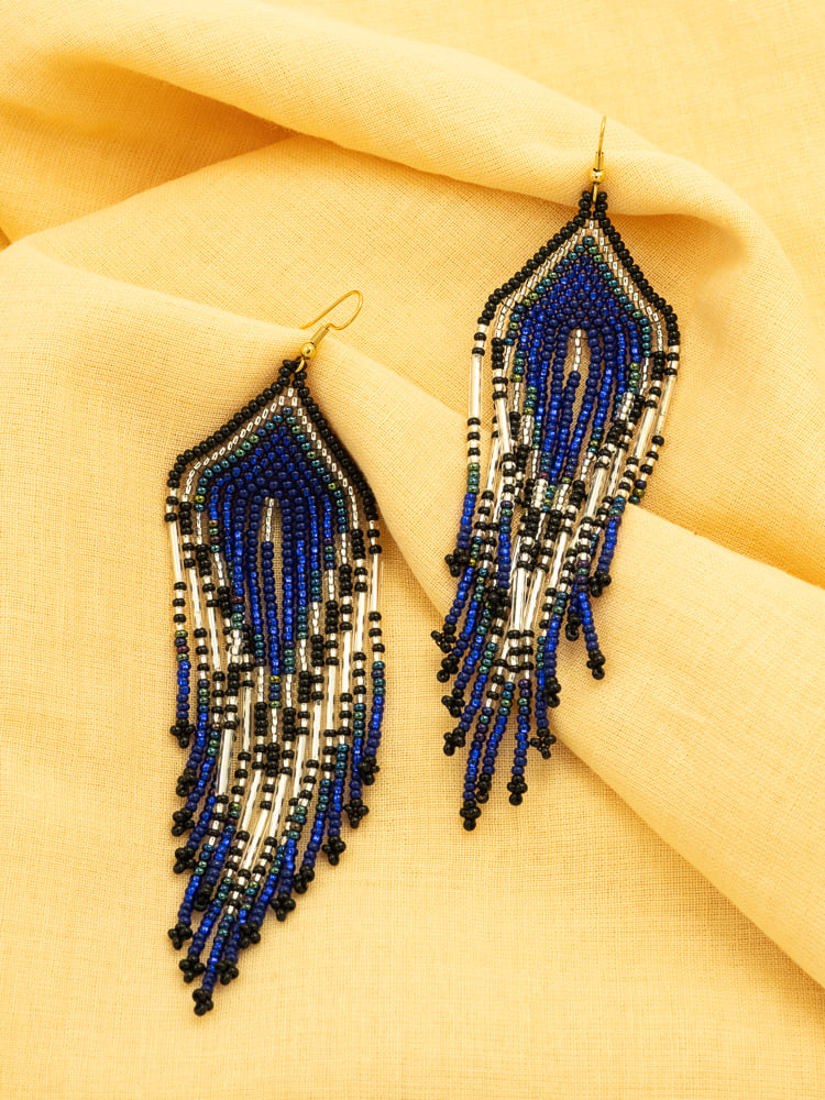 Handmade Colombian Earrings – Electric Blue Statement Fringe