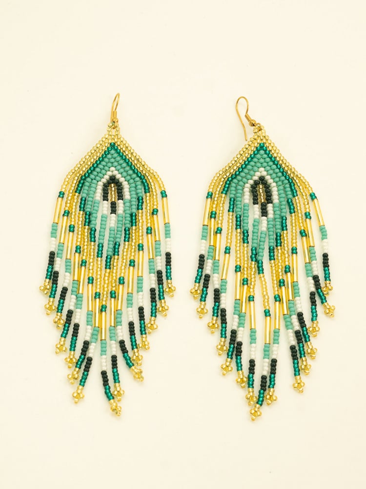 Handmade Colombian Earrings – Cool water Statement Fringe